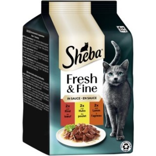 Sheba Fresh & Fine Nassfutter Katze Adult, Multipack, in Sauce 36x50 g Rind, Huhn und Lamm