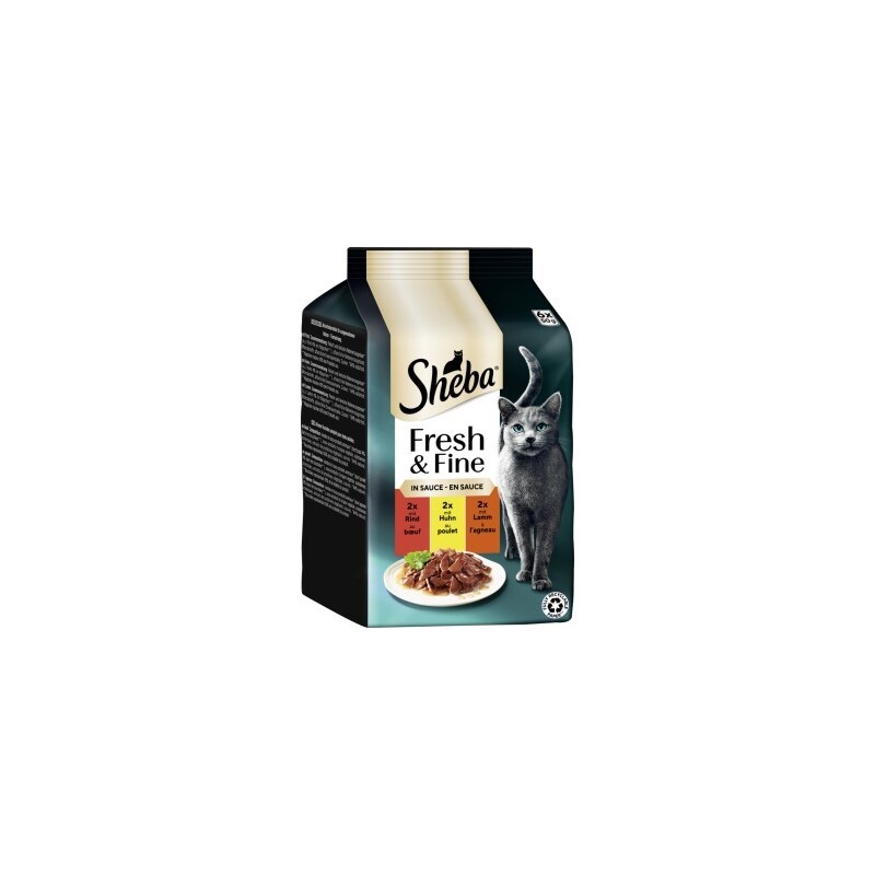 Sheba Fresh & Fine Nassfutter Katze Adult, Multipack, in Sauce 36x50 g Rind, Huhn und Lamm