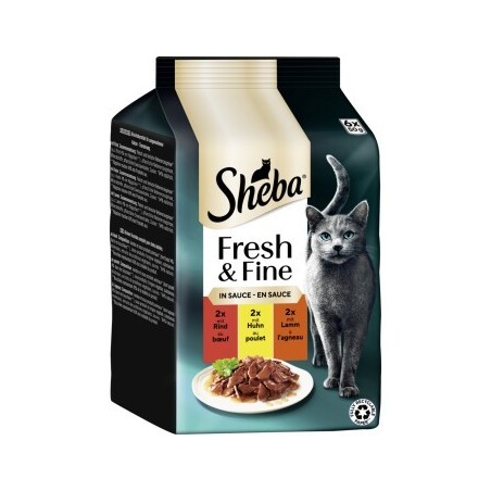 Sheba Fresh & Fine Nassfutter Katze Adult, Multipack, in Sauce 36x50 g Rind, Huhn und Lamm