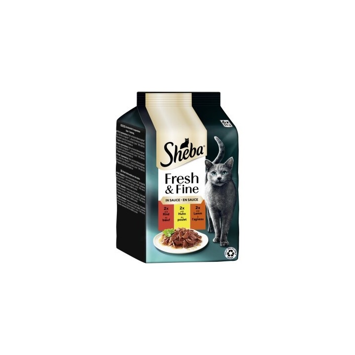 Sheba Fresh & Fine Nassfutter Katze Adult, Multipack, in Sauce 36x50 g Rind, Huhn und Lamm