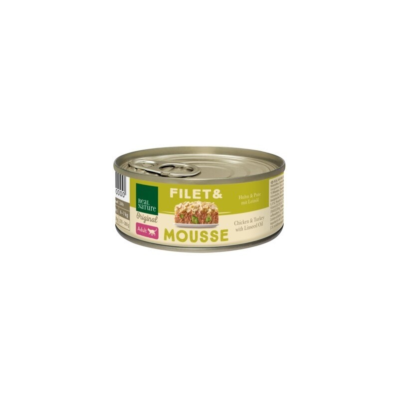 REAL NATURE Filet & Mousse Adult Huhn und Pute mit Leinöl 6x85 g