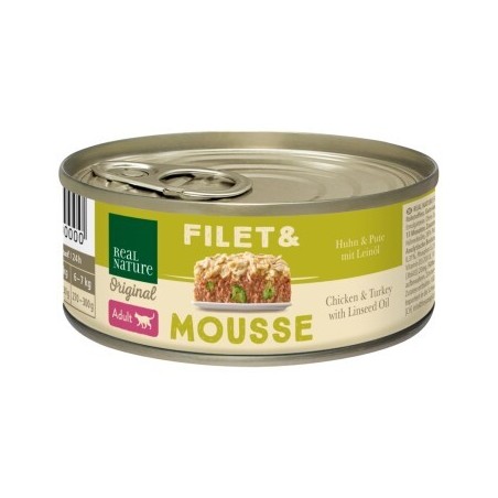 REAL NATURE Filet & Mousse Adult Huhn und Pute mit Leinöl 6x85 g