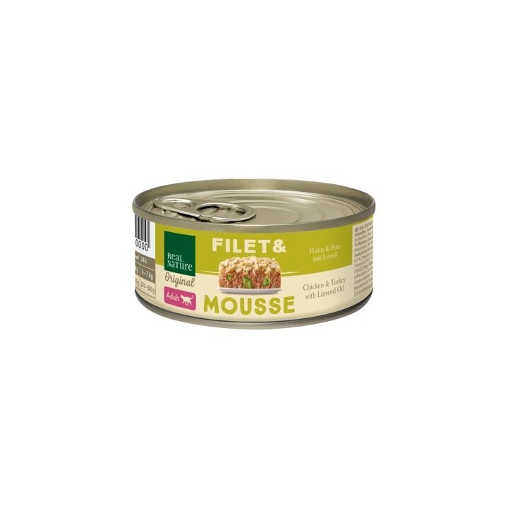 REAL NATURE Filet & Mousse Adult Huhn und Pute mit Leinöl 6x85 g