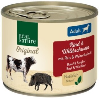 REAL NATURE Original Nassfutter für Hunde Adult Rind und Wildschwein 6x200 g