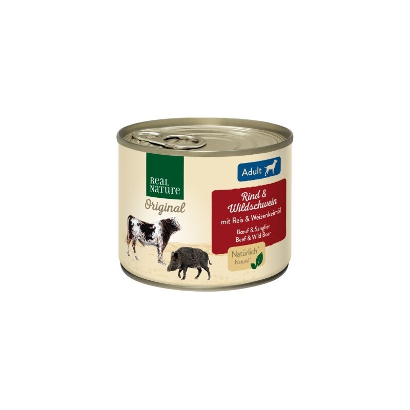 REAL NATURE Original Nassfutter für Hunde Adult Rind und Wildschwein 6x200 g