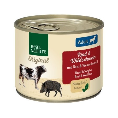 REAL NATURE Original Nassfutter für Hunde Adult Rind und Wildschwein 6x200 g