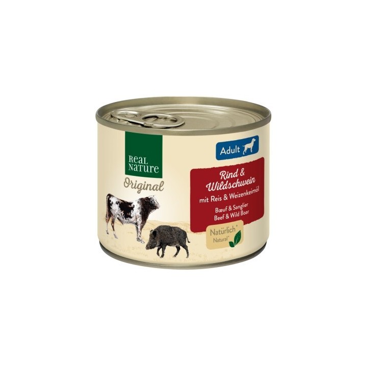 REAL NATURE Original Nassfutter für Hunde Adult Rind und Wildschwein 6x200 g