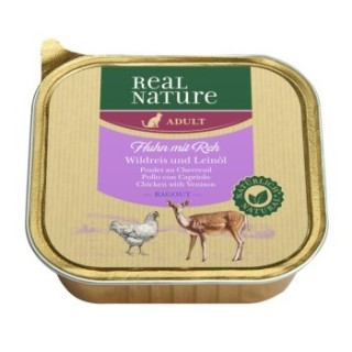 REAL NATURE Original Nassfutter für Katzen Adult 16x100 g Huhn mit Reh, Wildreis und Leinöl, Ragout