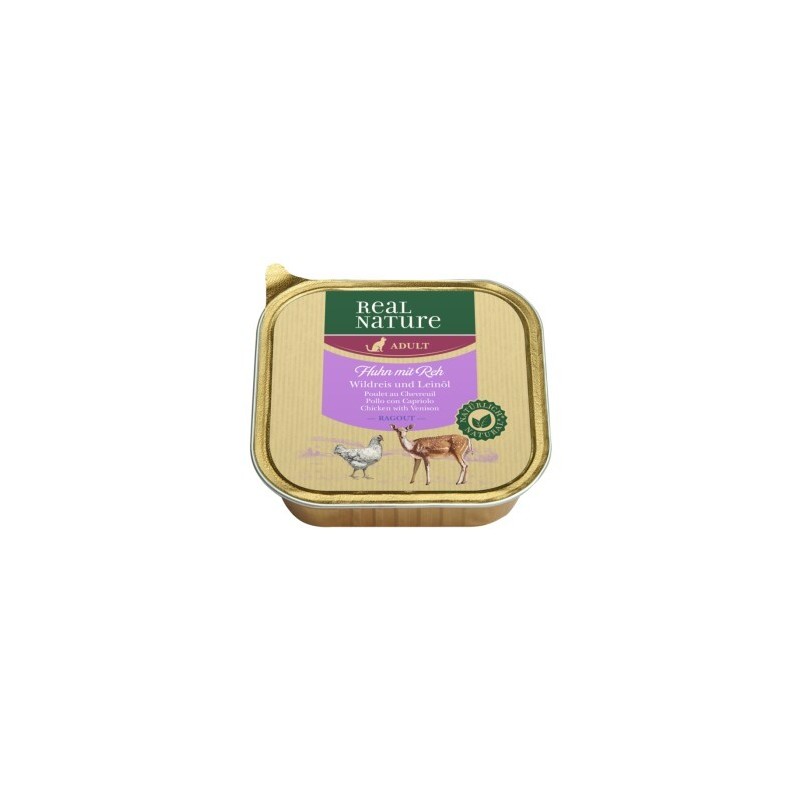 REAL NATURE Original Nassfutter für Katzen Adult 16x100 g Huhn mit Reh, Wildreis und Leinöl, Ragout