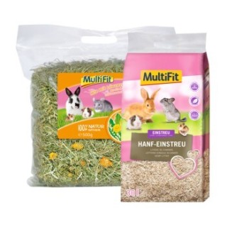 MultiFit Löwenzahnheu 500 g und Hanfstreu 30 L
