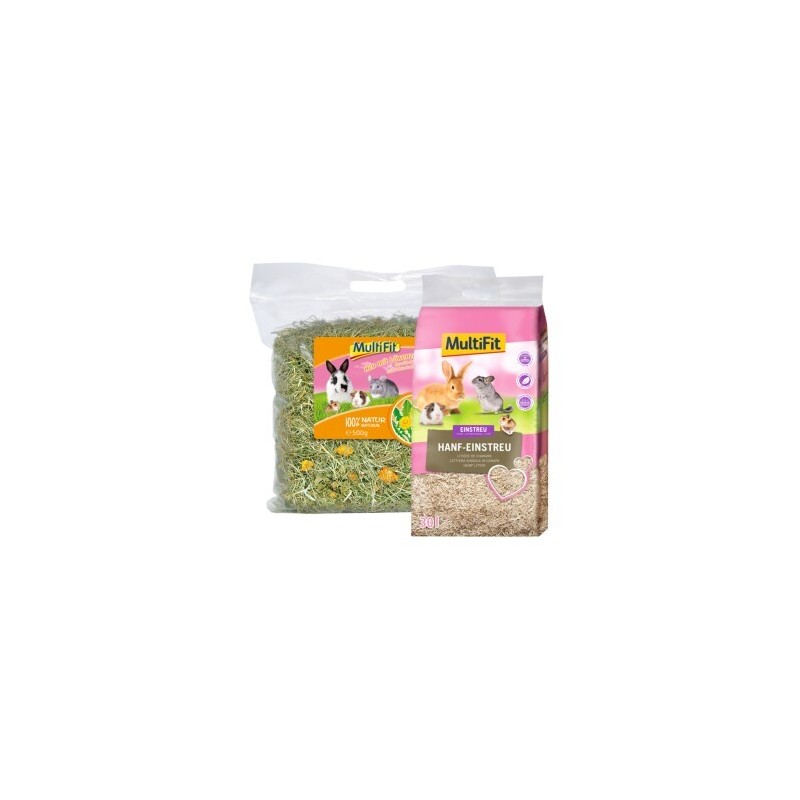 MultiFit Löwenzahnheu 500 g und Hanfstreu 30 L