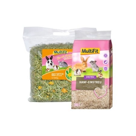 MultiFit Löwenzahnheu 500 g und Hanfstreu 30 L