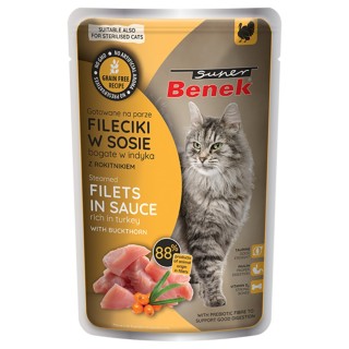 Super Benek Getreidefrei Gedämpfte Filets 28 x 85 g - Truthahn mit Sanddorn in Sauce