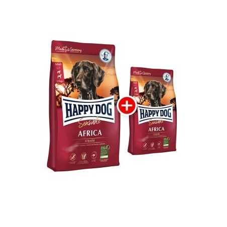 HAPPY DOG Sensible Trockenfutter Hund Adult, Africa 12,5 kg + 1 kg