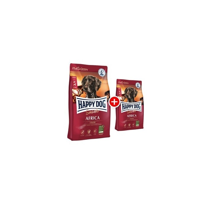 HAPPY DOG Sensible Trockenfutter Hund Adult, Africa 12,5 kg + 1 kg
