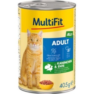 MultiFit Nassfutter Katze Adult, in Gelee, Kaninchen und Ente 6x405 g