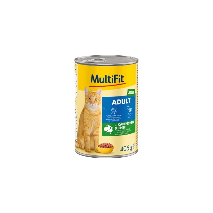 MultiFit Nassfutter Katze Adult, in Gelee, Kaninchen und Ente 6x405 g