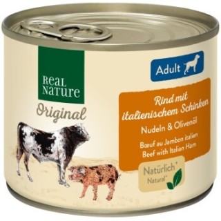 REAL NATURE Original Nassfutter für Hunde Adult Rind mit italienischem Schinken 6x200 g