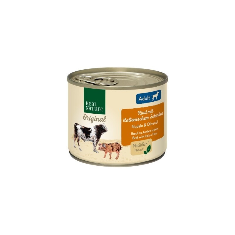 REAL NATURE Original Nassfutter für Hunde Adult Rind mit italienischem Schinken 6x200 g