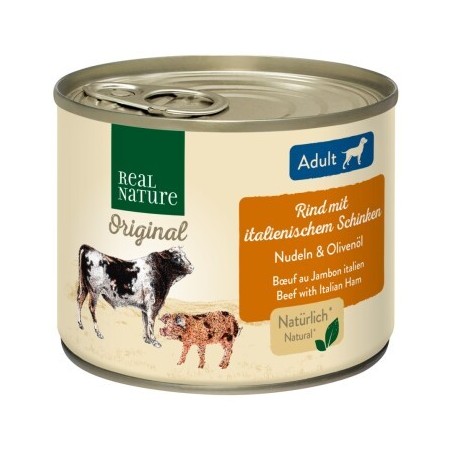 REAL NATURE Original Nassfutter für Hunde Adult Rind mit italienischem Schinken 6x200 g