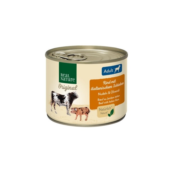 REAL NATURE Original Nassfutter für Hunde Adult Rind mit italienischem Schinken 6x200 g