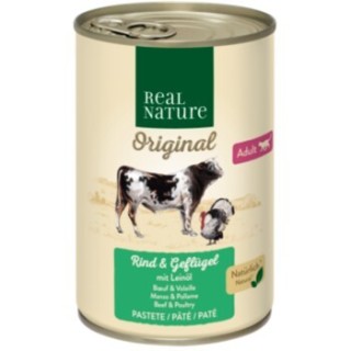 REAL NATURE Original Nassfutter Katze, Adult, Rind und Geflügel mit Leinöl 6x400 g