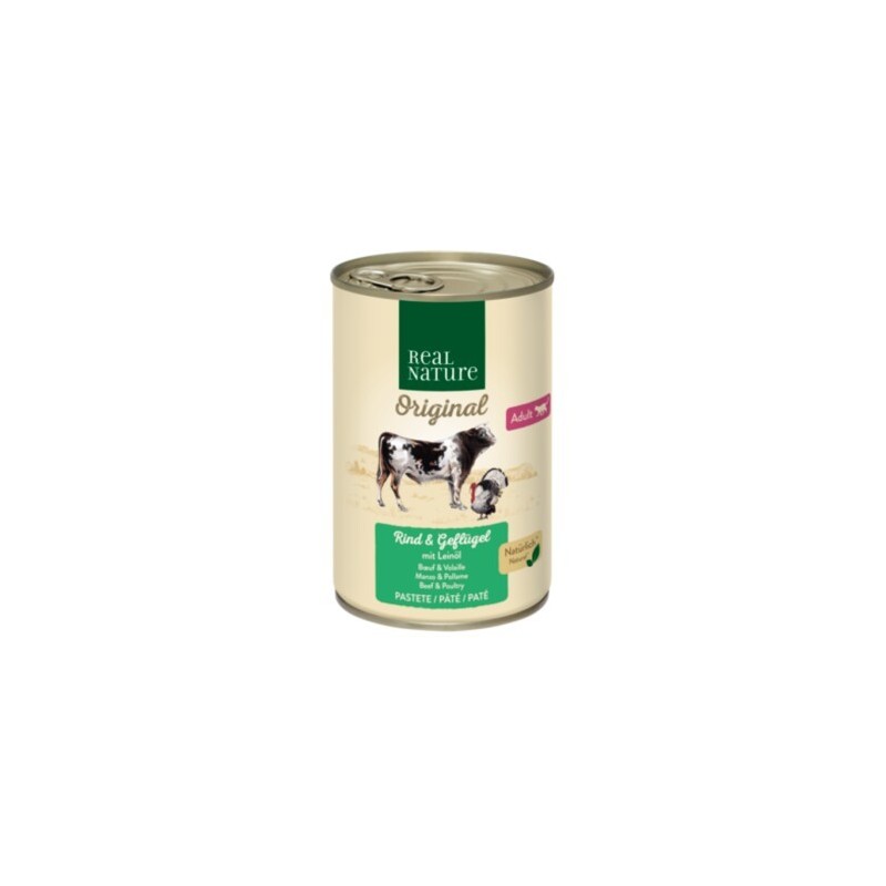 REAL NATURE Original Nassfutter Katze, Adult, Rind und Geflügel mit Leinöl 6x400 g