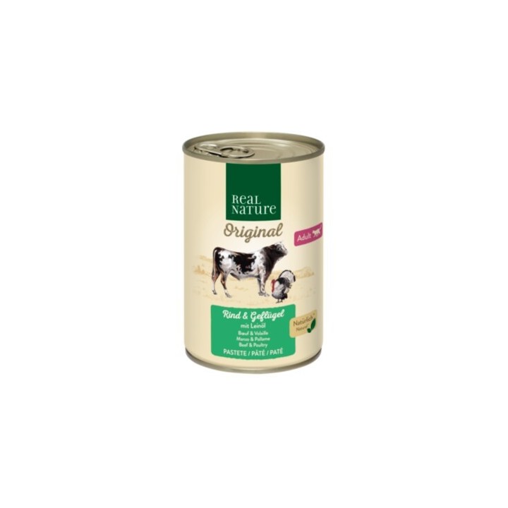 REAL NATURE Original Nassfutter Katze, Adult, Rind und Geflügel mit Leinöl 6x400 g