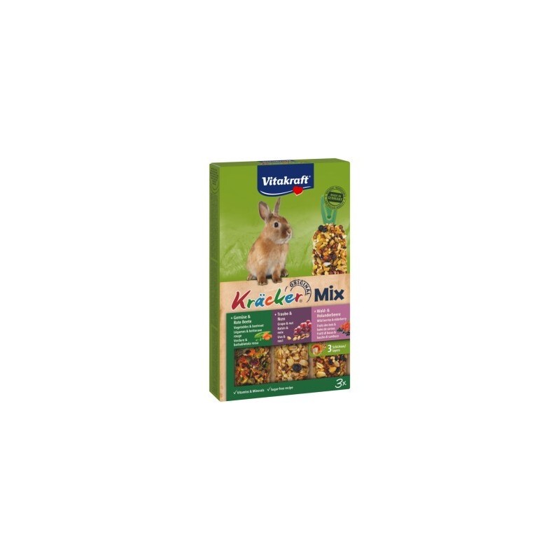 Vitakraft Kräcker Trio Gemüse-Traube-Beere 3Stk für Zwergkaninchen