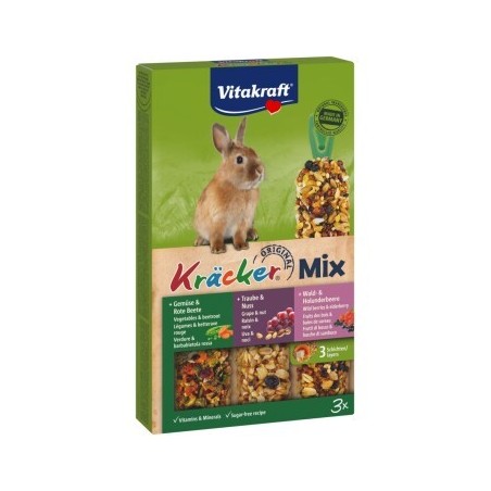 Vitakraft Kräcker Trio Gemüse-Traube-Beere 3Stk für Zwergkaninchen