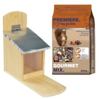 AniOne Eichhörnchen Futterspender mit PREMIERE Eichhörnchenfutter Gourmet Mix 600g