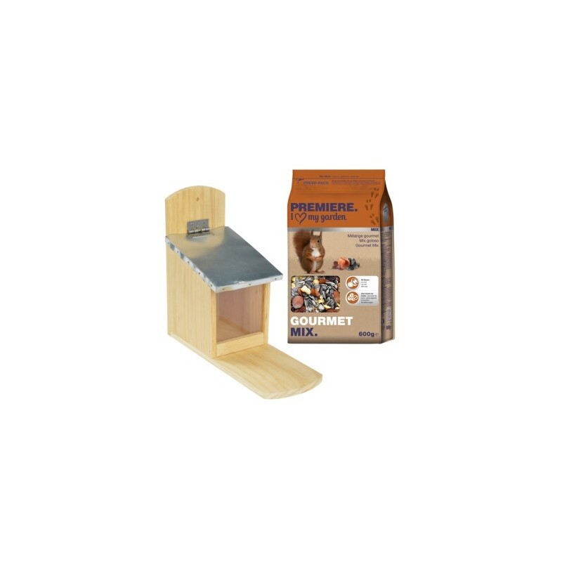 AniOne Eichhörnchen Futterspender mit PREMIERE Eichhörnchenfutter Gourmet Mix 600g