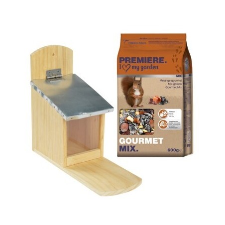 AniOne Eichhörnchen Futterspender mit PREMIERE Eichhörnchenfutter Gourmet Mix 600g
