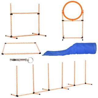 PawHut Hunde Agility Set mit Hundetunnel, Trainingsset für Haustiere, tragbare Tasche, Kunststoff & Polyester, orange und wei