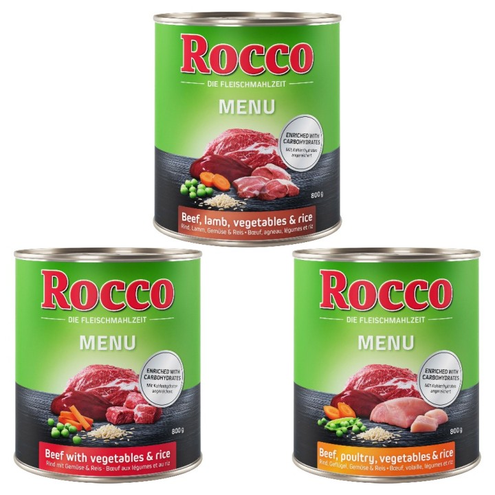 Top-Angebot Rocco Menü 24 x 400 g / 800 g  - 24 x 800g: Mix - Rind, Rind mit Lamm & Rind mit Geflügel