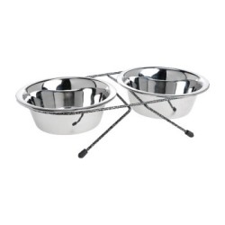 AniOne Edelstahlnapf-Set mit Ständer 2x700 ml