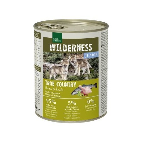 REAL NATURE WILDERNESS Nassfutter für Hunde Junior True Country, Huhn und Lachs 6x800 g