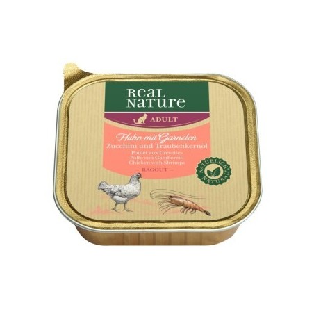 REAL NATURE Original Nassfutter für Katzen Adult 16x100 g Garnele & Huhn mit Zucchini & Traubenkernöl, Ragout