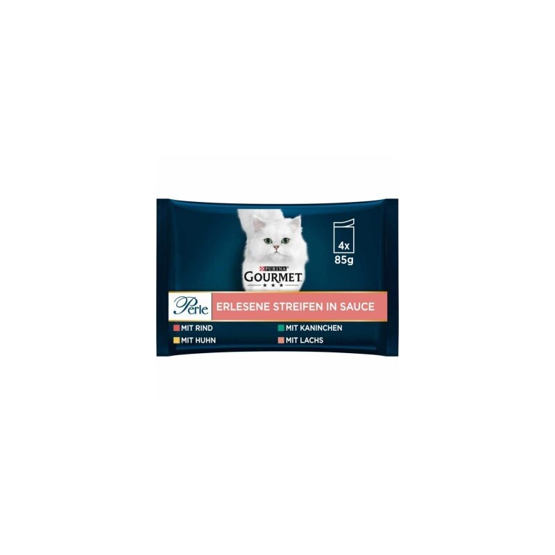 GOURMET Perle 4x85g Rind, Huhn, Kaninchen und Lachs