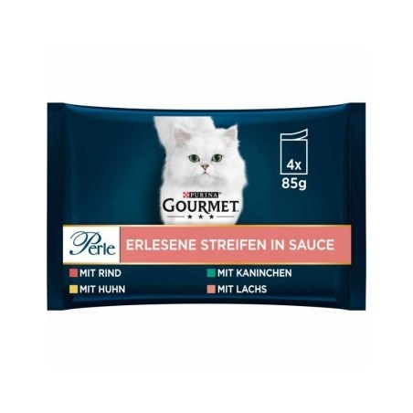 GOURMET Perle 4x85g Rind, Huhn, Kaninchen und Lachs
