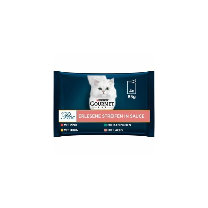 GOURMET Perle 4x85g Rind, Huhn, Kaninchen und Lachs
