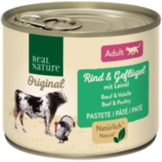 REAL NATURE Original Nassfutter Katze, Adult, Rind und Geflügel mit Leinöl 6x200 g
