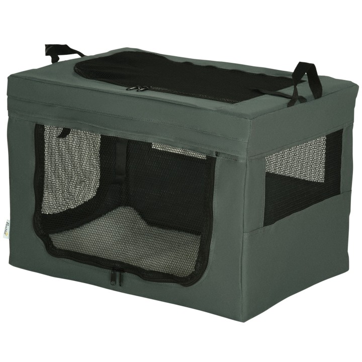 PawHut Hundetasche Hundebox mit Meshfenster und Kissen, Katzentransportbox Oxford Grau für Hunde bis 4 kg   Aosom.de