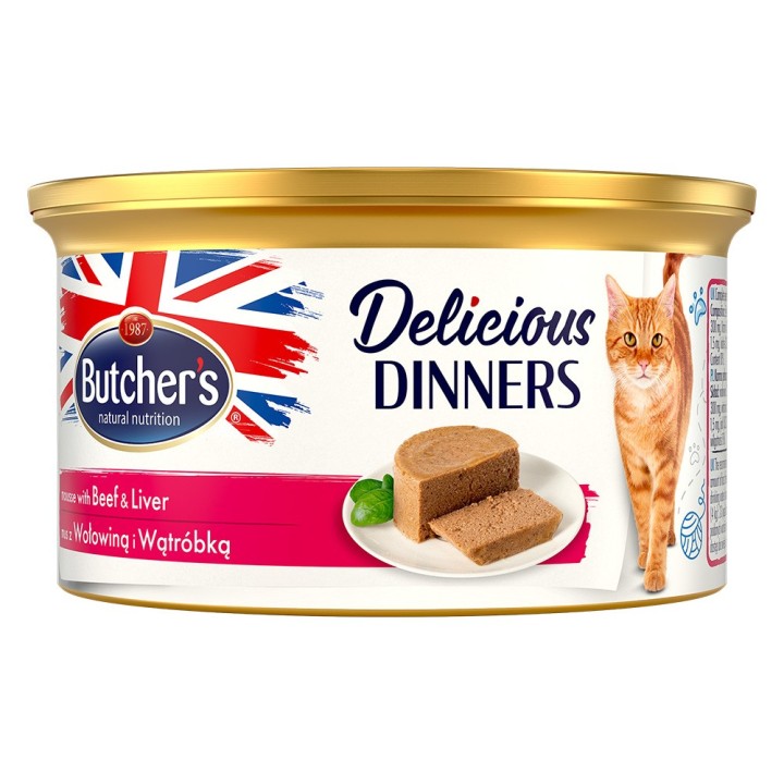Butcher's Delicious Dinners Katze 24 x 85 g - Rindfleisch & Leber