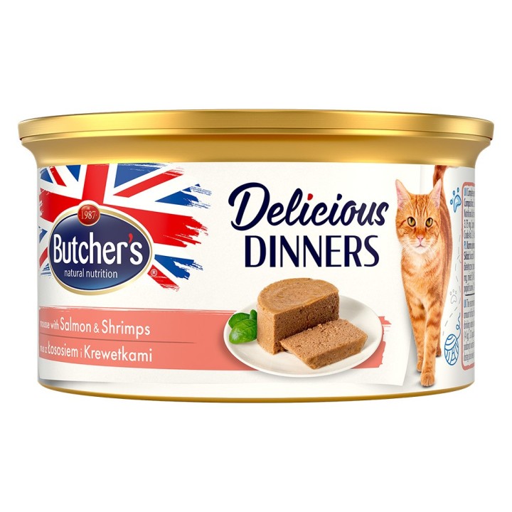 Butcher's Delicious Dinners Katze 24 x 85 g - Lachs & Garnelen