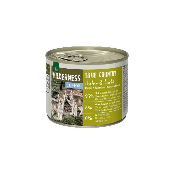 REAL NATURE WILDERNESS Nassfutter für Hunde Junior True Country, Huhn und Lachs 6x200 g