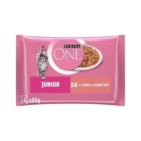 Purina ONE Junior Kittenfutter nass zarte Stückchen in Sauce Lachs 12x4x85 g