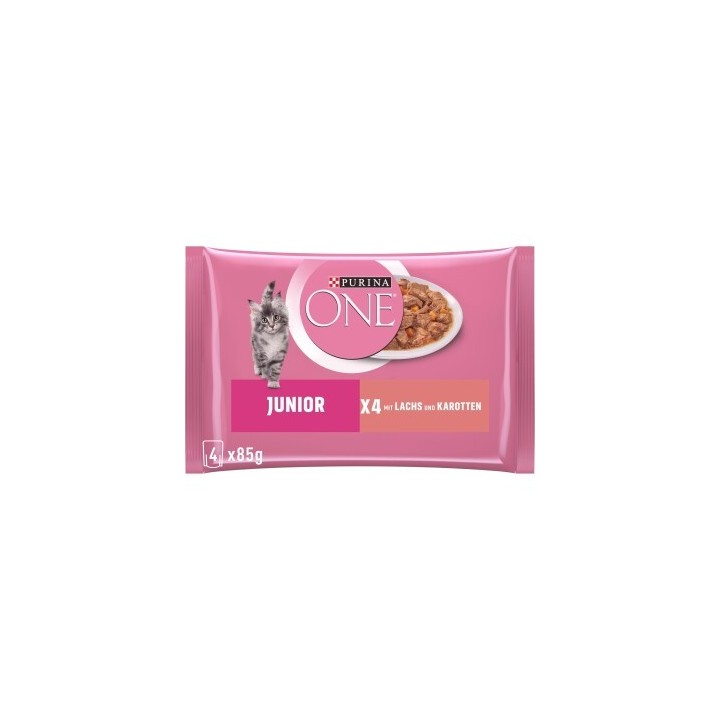 Purina ONE Junior Kittenfutter nass zarte Stückchen in Sauce Lachs 12x4x85 g