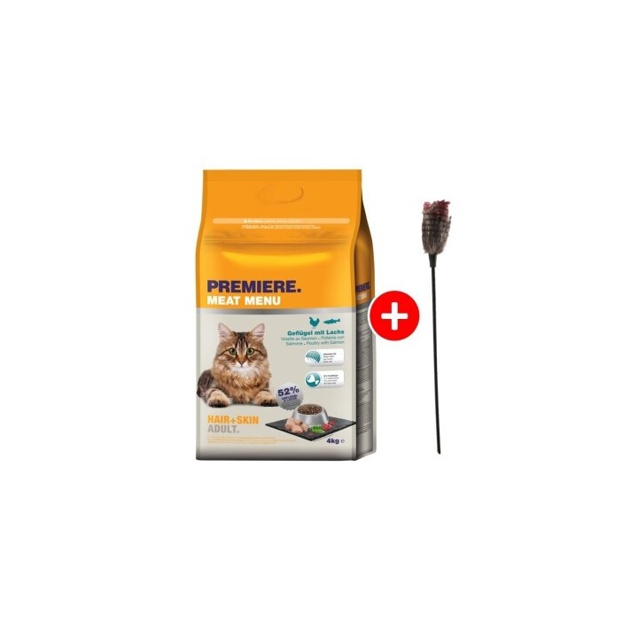 PREMIERE Hair and Skin Geflügel mit Lachs 4kg mit Gratis Katzenangel