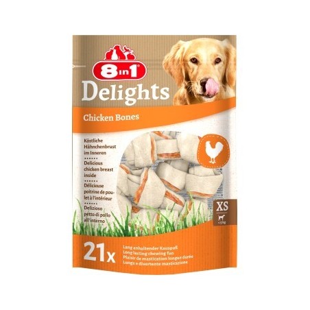 8in1 Delights Kauknochen Hähnchenfleisch im Beutel XS 21 Stück
